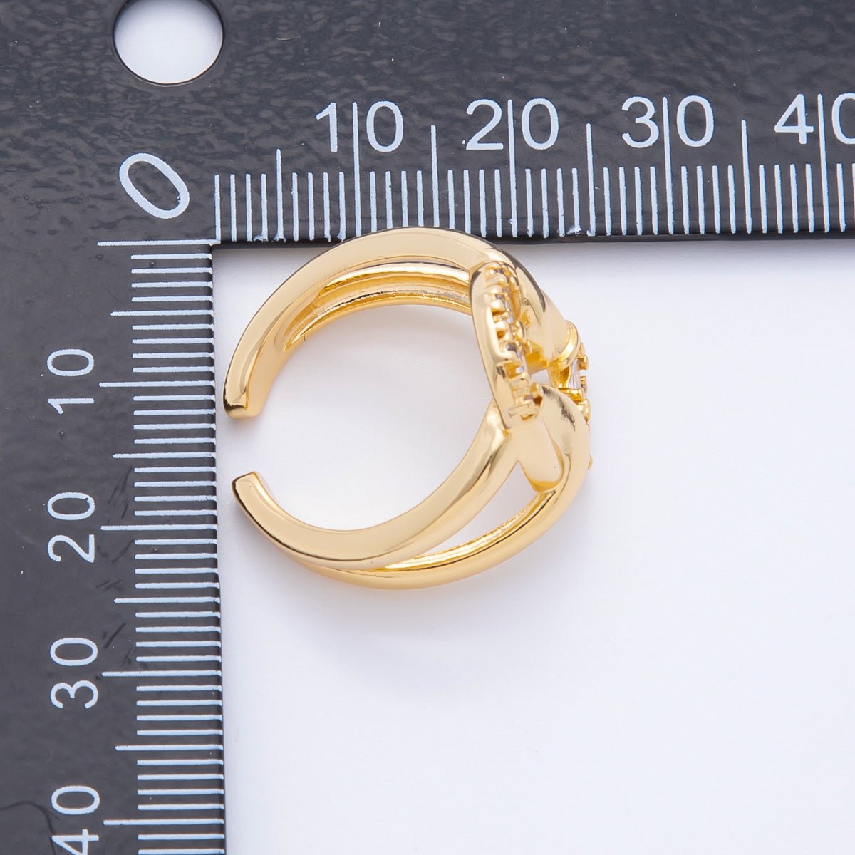 18K Gold Filled Micro Paved & Baguette CZ Eclipse Loop Knot Open Ring | O109