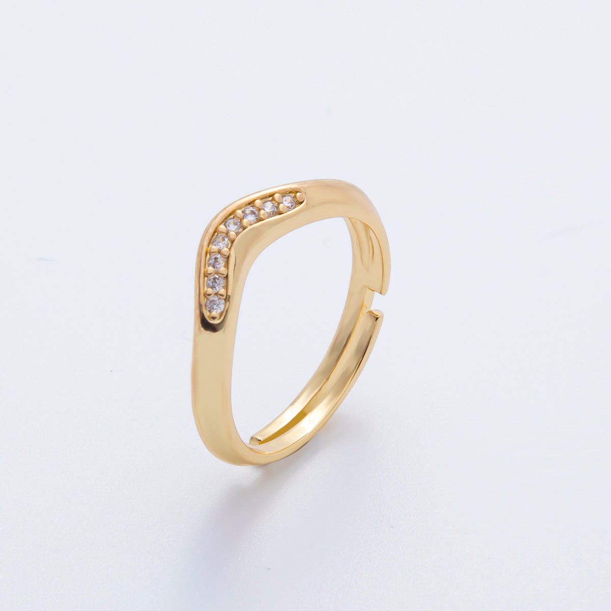 18K Gold Filled Micro Paved CZ Thin Chevron Curved Adjustable Ring | O2247