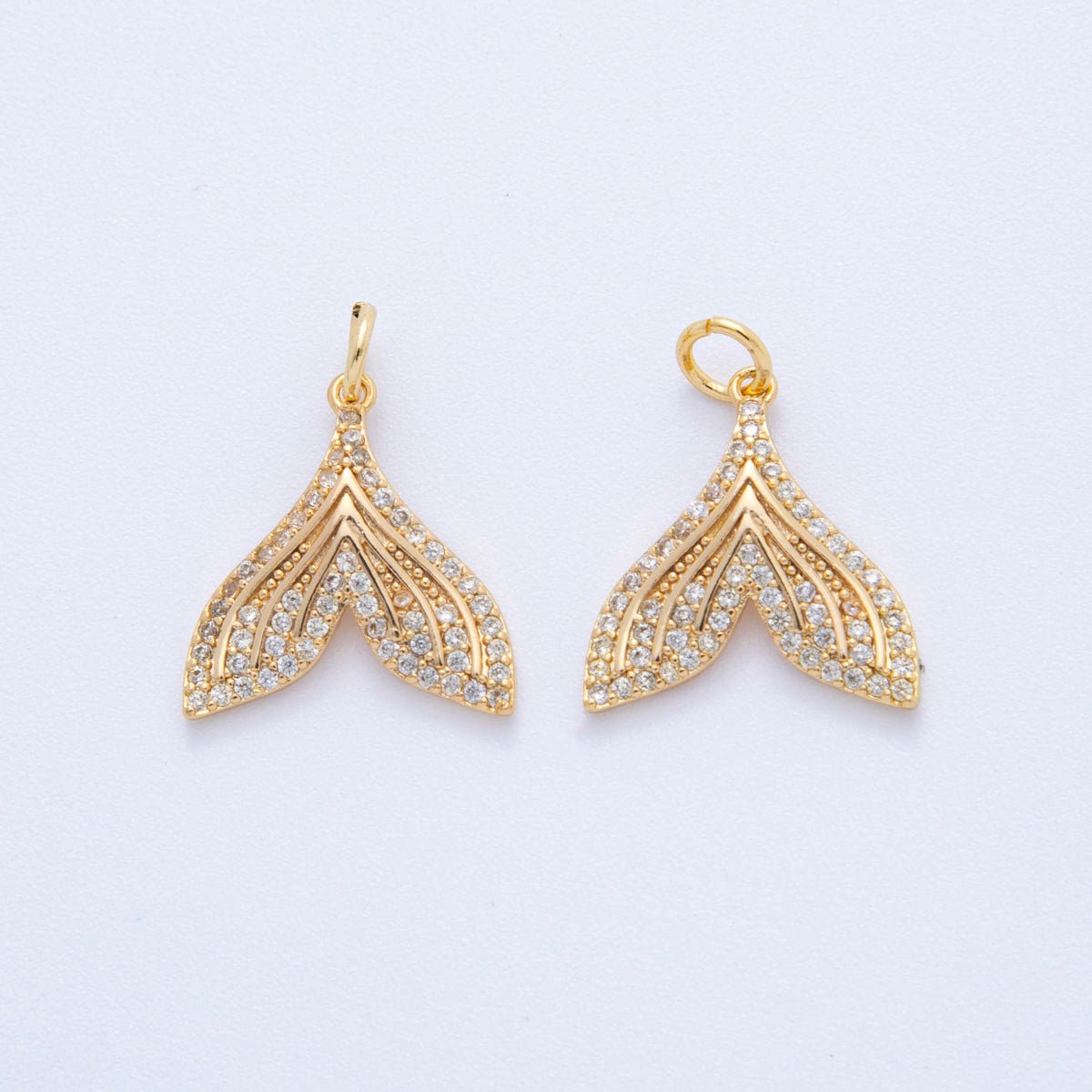 18K Gold Filled Micro Paved CZ Dotted Fish Tail Charm | AF388