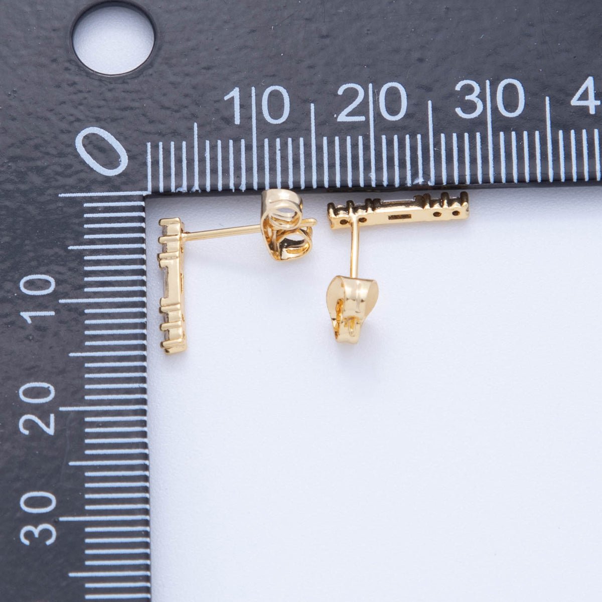 18K Gold Filled Micro Paved CZ Lined Center Accented Light Drop Stud Earrings | AI398