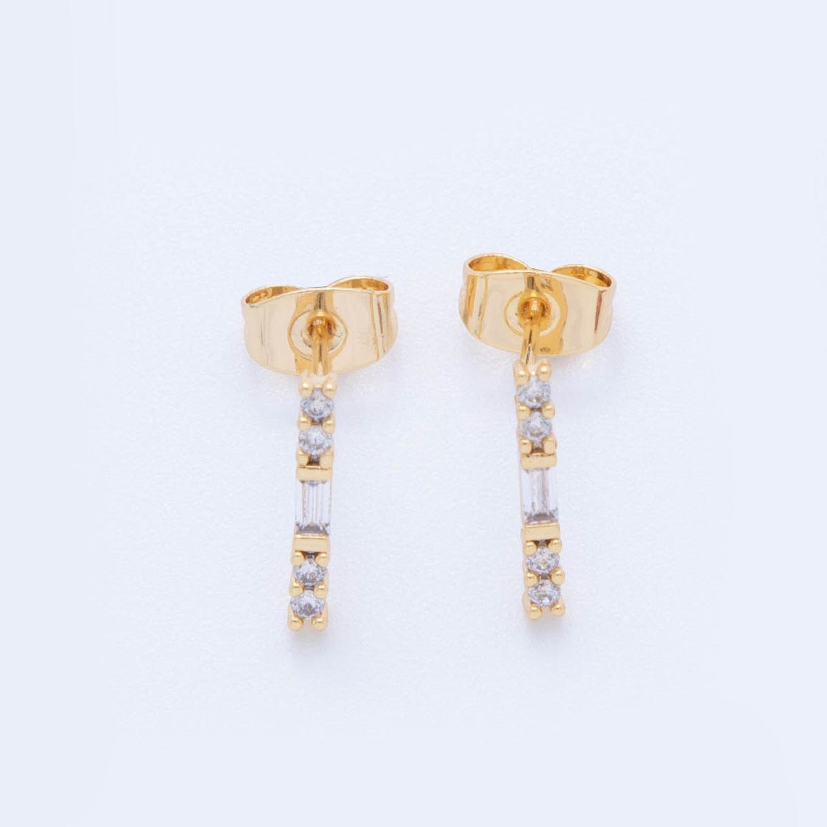 18K Gold Filled Micro Paved CZ Lined Center Accented Light Drop Stud Earrings | AI398
