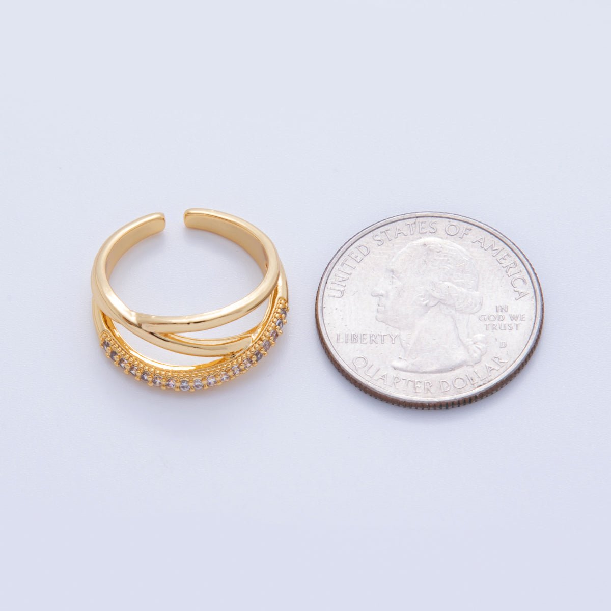 18K Gold Filled Micro Paved CZ Multiple Crossed Band Ring | O1925