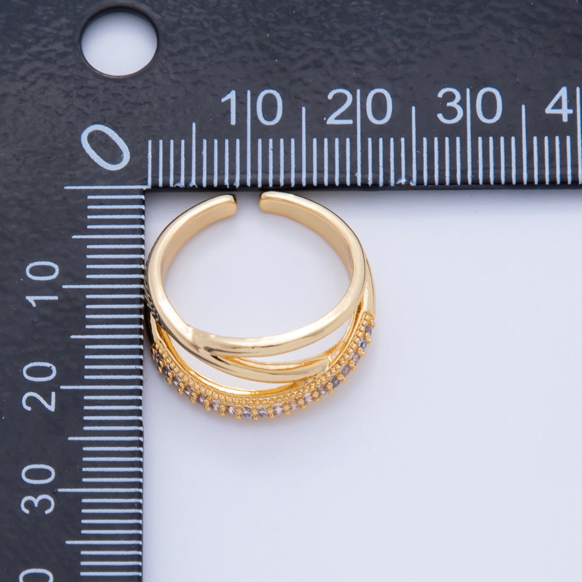18K Gold Filled Micro Paved CZ Multiple Crossed Band Ring | O1925