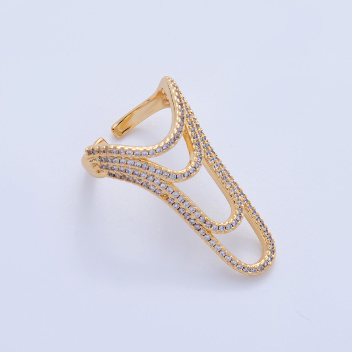 18K Gold Filled Micro Paved CZ Multiple Curve Drip Band Ring | O1722