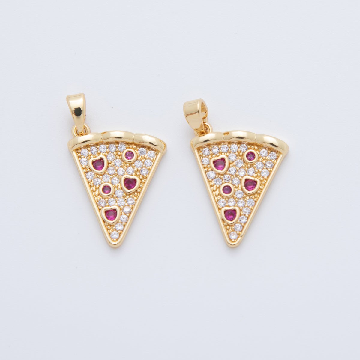 18K Gold Filled Micro Paved CZ Pepperoni Pizza Slice Pendant | AH762