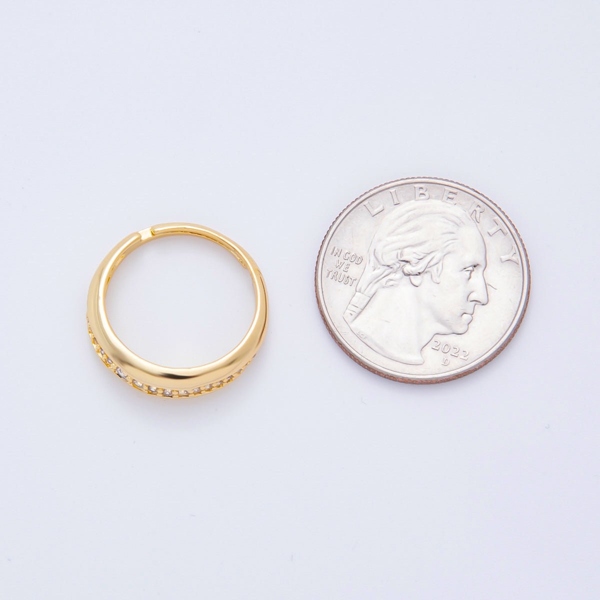 18K Gold Filled Micro Paved CZ Thin Adjustable Band Ring | O005