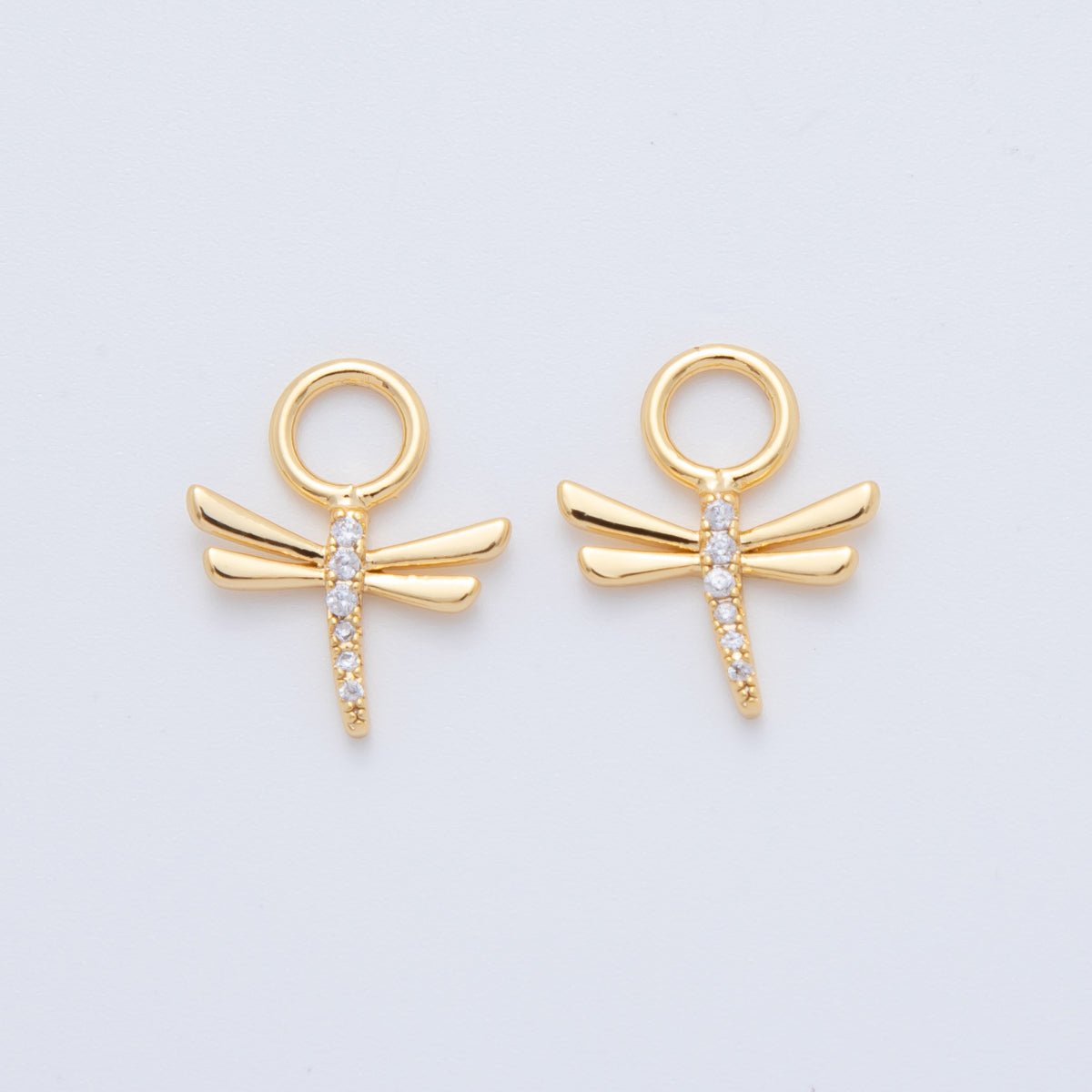 18K Gold Filled Micro Paved Dragonfly Insect Add-On Drop Earring Charm | AF750