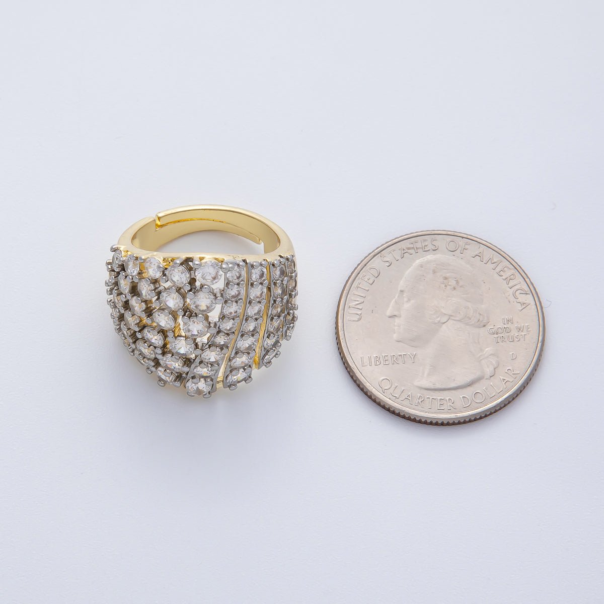 18K Gold Filled Micro Paved Mixed Metal CZ Wide Signet Ring | O761