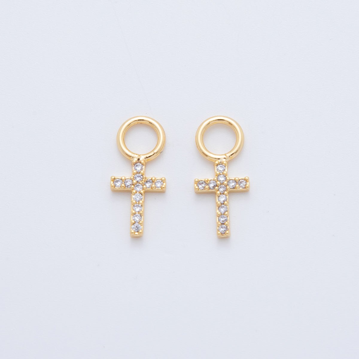 18K Gold Filled Micro Paved Religious Cross Add-On Drop Earring Charm | AF753