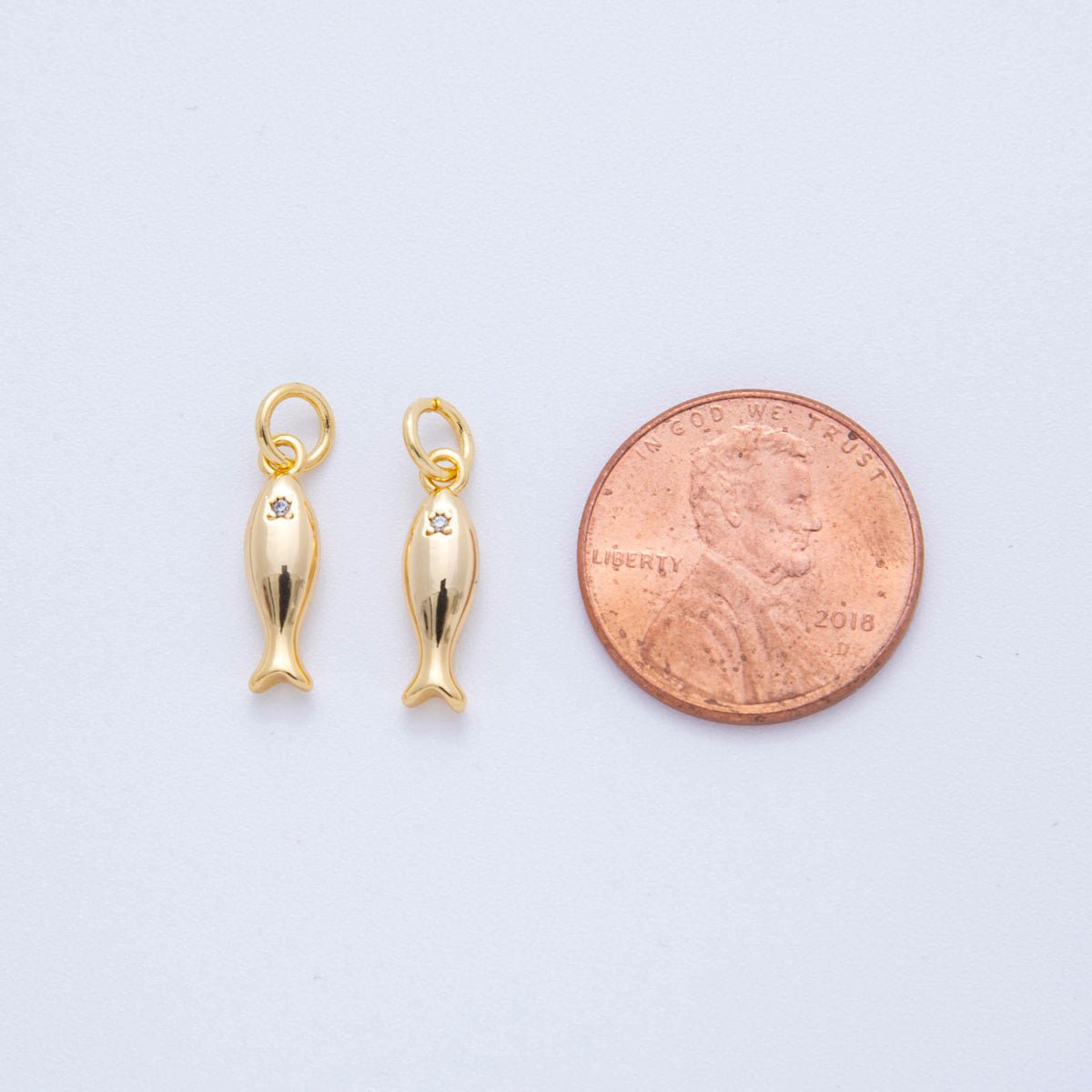 18K Gold Filled Mini Clear CZ Fish Multidimensional 3D Charm | N222
