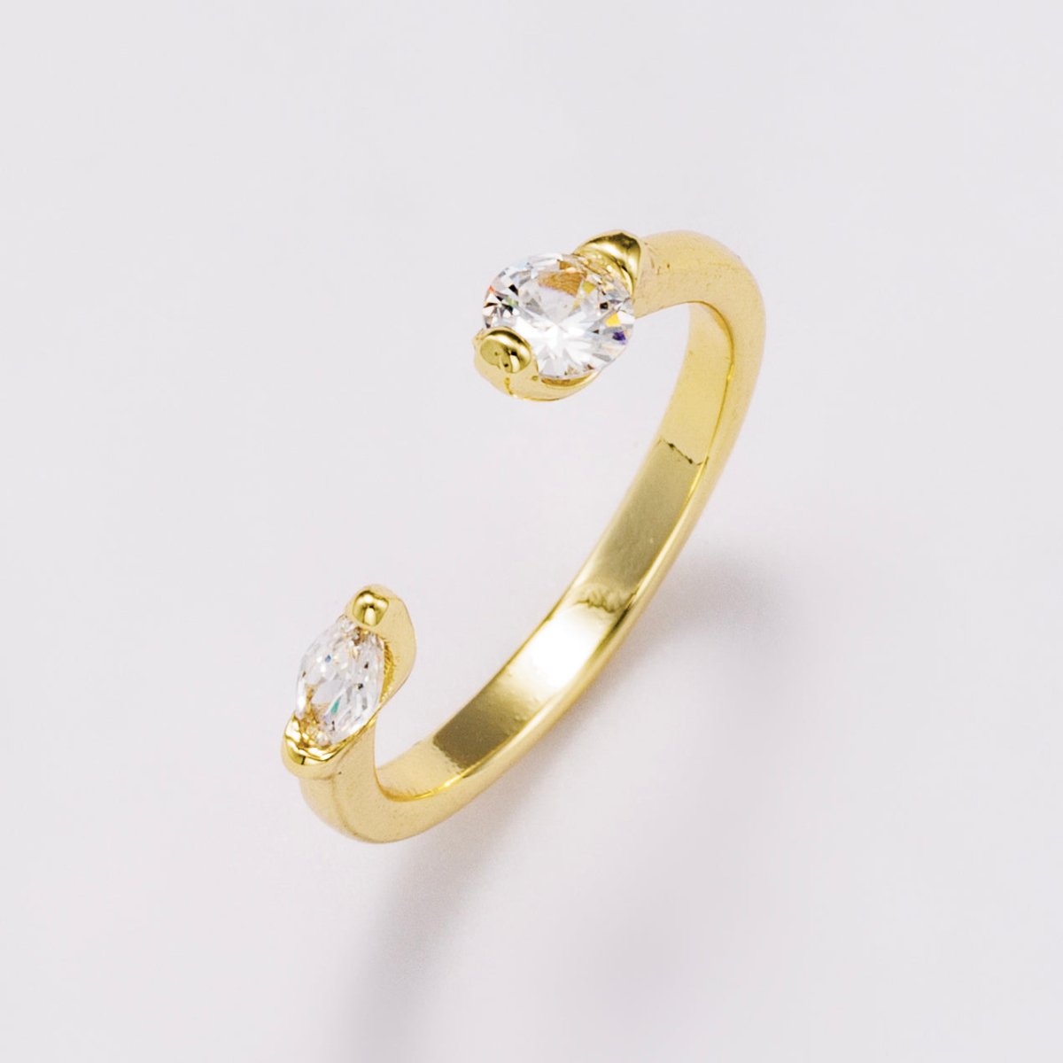 18K Gold Filled Clear Round Marquise CZ Solitaire Wrap Ring | Rings-00039