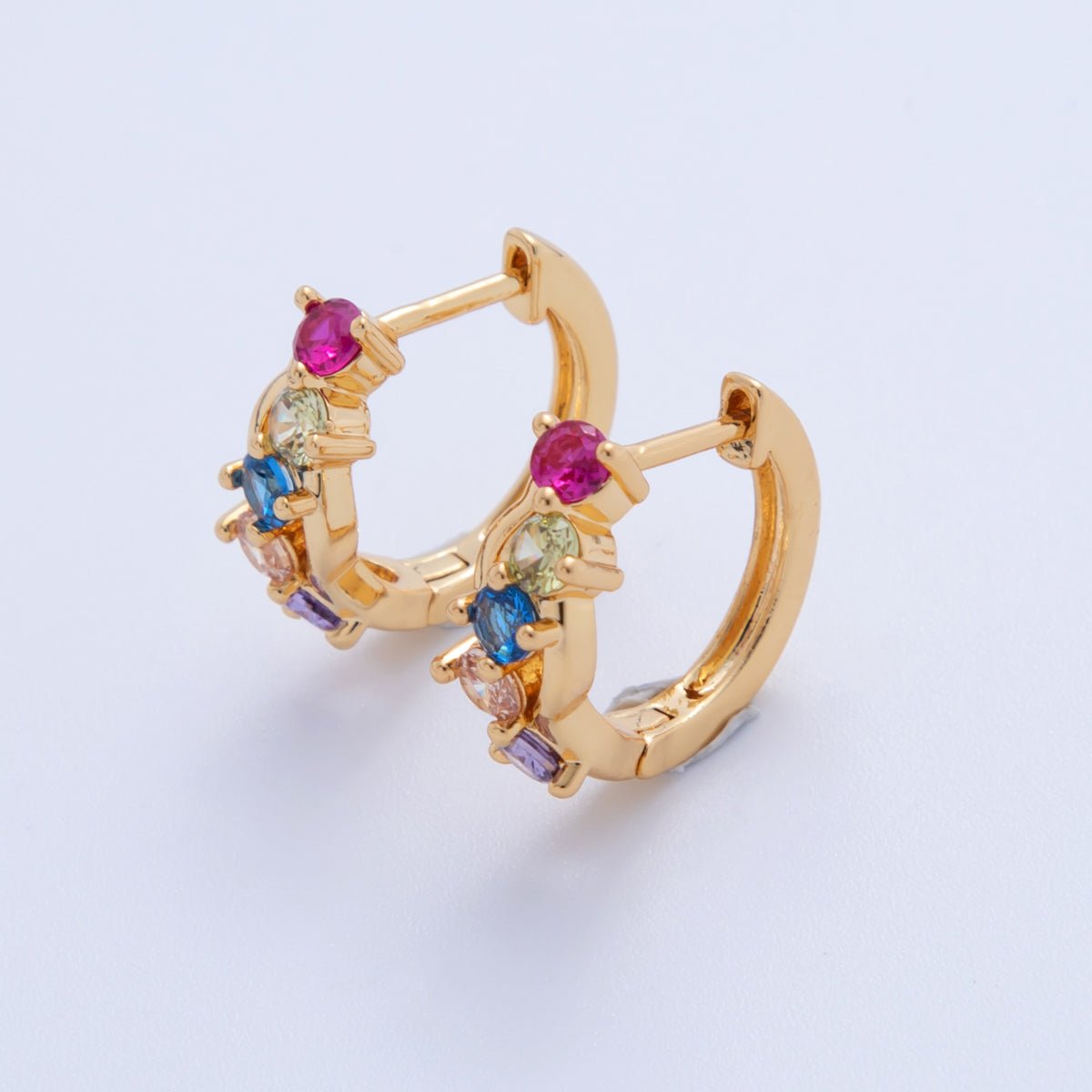 18K Gold Filled Multicolor CZ Cluster 15mm Huggie Earrings | AI350