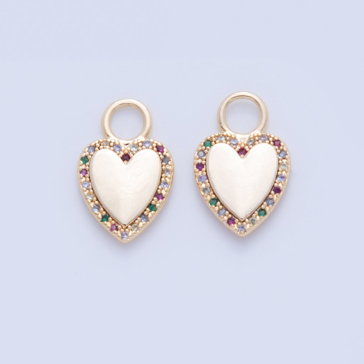 18K Gold Filled Multicolor Micro Paved CZ Heart Drop Earring Charm | AF349