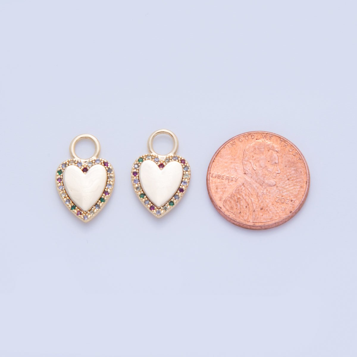 18K Gold Filled Multicolor Micro Paved CZ Heart Drop Earring Charm | AF349