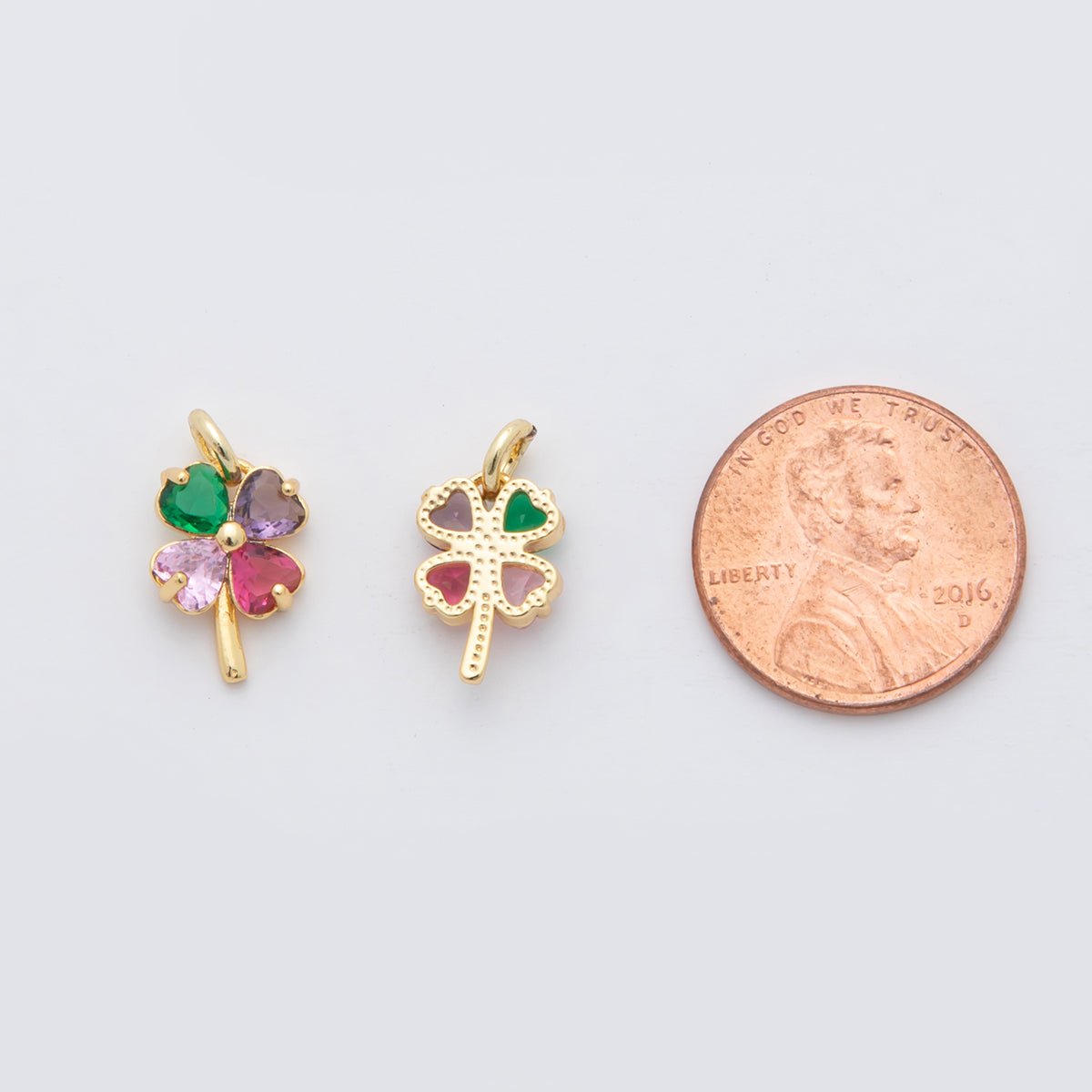 18K Gold Filled Multicolor, Pink, Blue, Green, Fuchsia CZ Clover Charm | X332 - X477