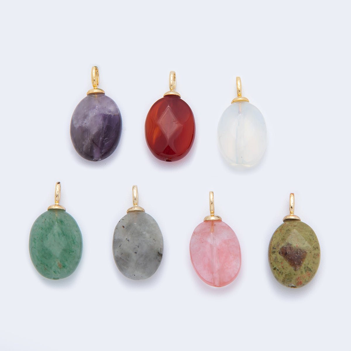 18K Gold Filled 20mm Multifaceted Gemstone Oval Drop Pendant | AF797 -AF800