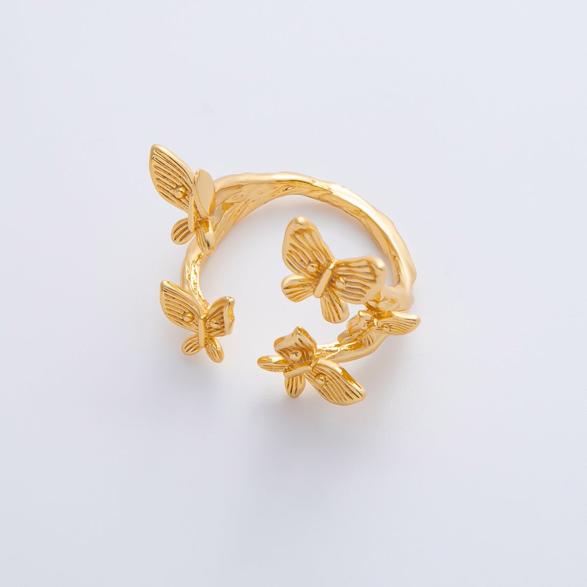 18K Gold Filled Multiple Butterfly Molten Hammered Wrap Ring | O621