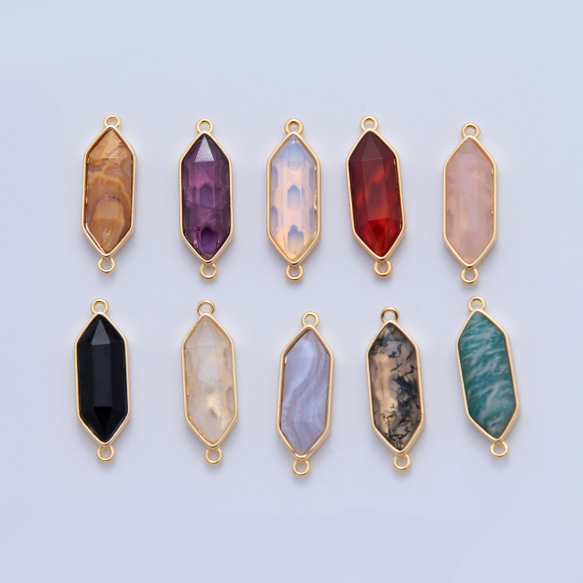 18K Gold Filled Natural Gemstone Hexagon Pendant | Y035 - Y044
