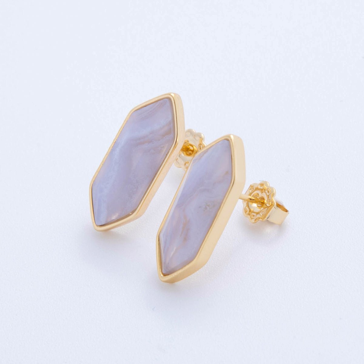 18K Gold Filled Natural Gemstone Hexagon Stud Earrings | Q037 - Q262