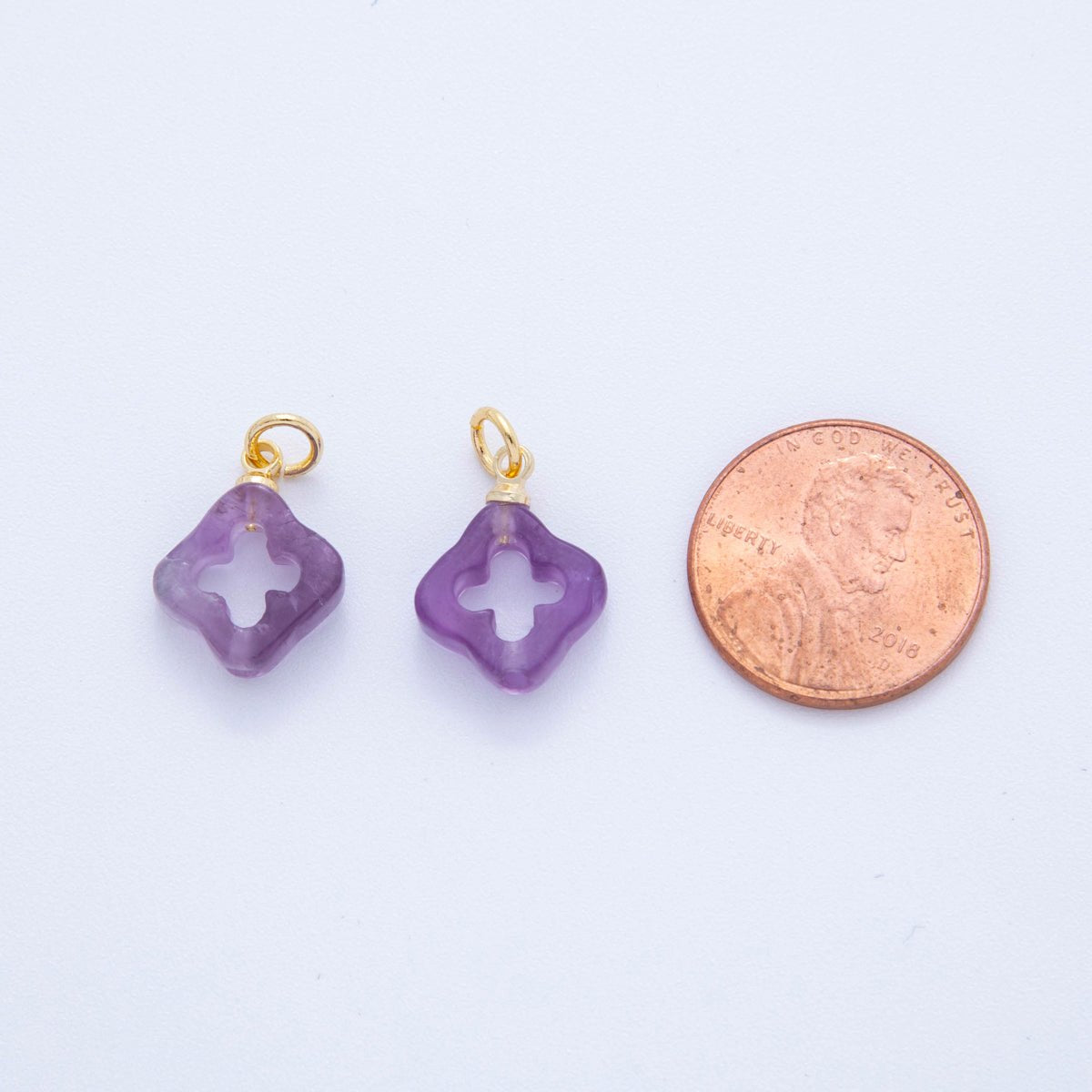 18K Gold Filled Natural Gemstone Open Quatrefoil Rhombus Charm | AF783 - AF786