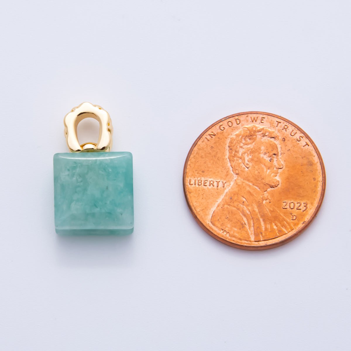 18K Gold Filled Natural Gemstone Square Quilted Drop Charm | AH819 - AH824