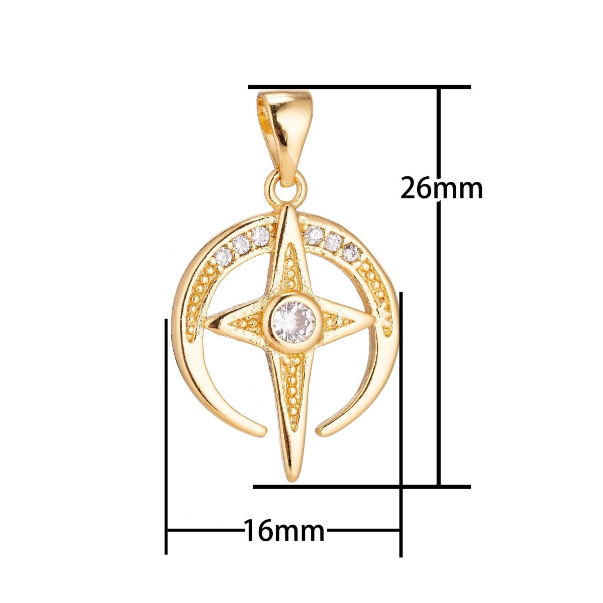 18K Gold Filled North Star of Bethlehem Minimalist Simple Cubic Zirconia Necklace Pendant Bracelet Earring Charm Bails for Jewelry Making H-913