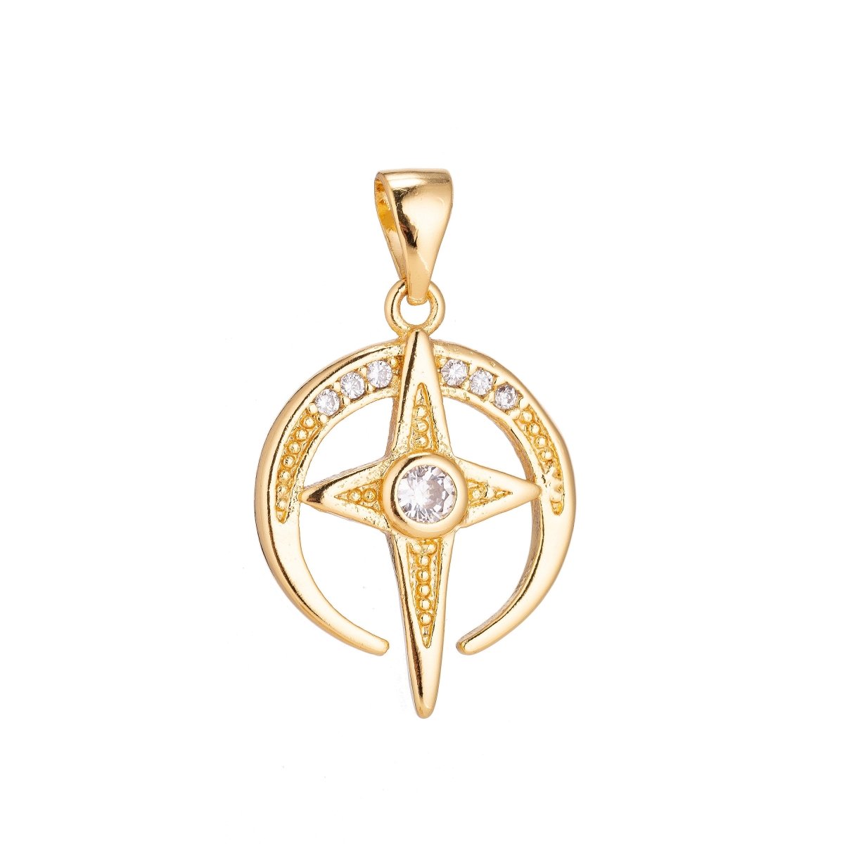 18K Gold Filled North Star of Bethlehem Minimalist Simple Cubic Zirconia Necklace Pendant Bracelet Earring Charm Bails for Jewelry Making H-913