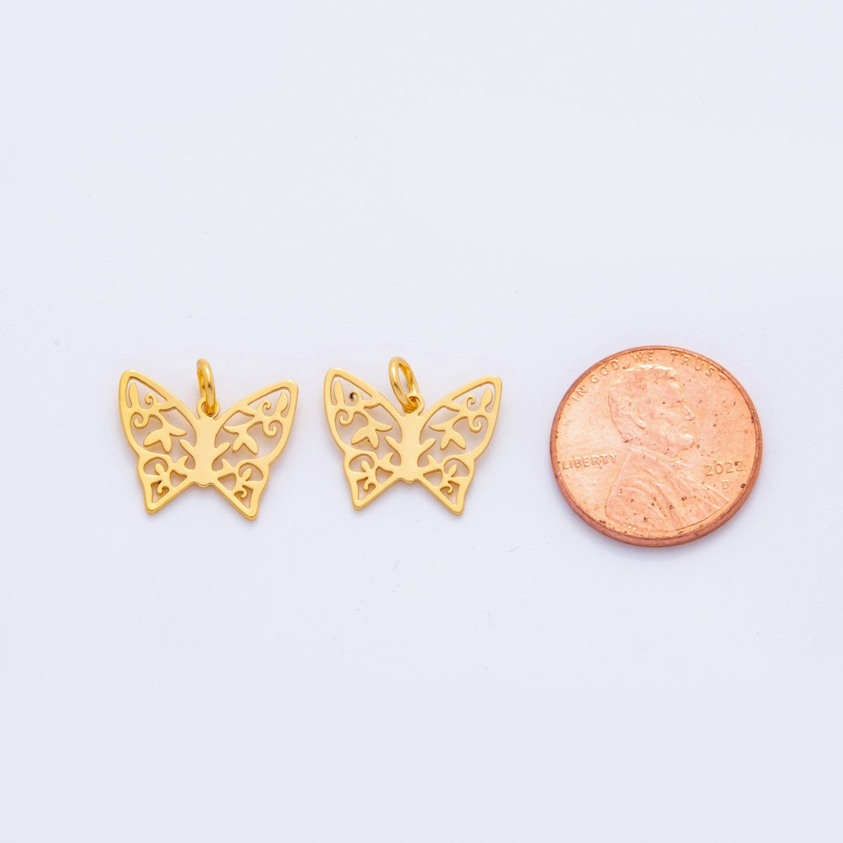 18K Gold Filled Open Leaf Butterfly Insect Mini Charm | M494