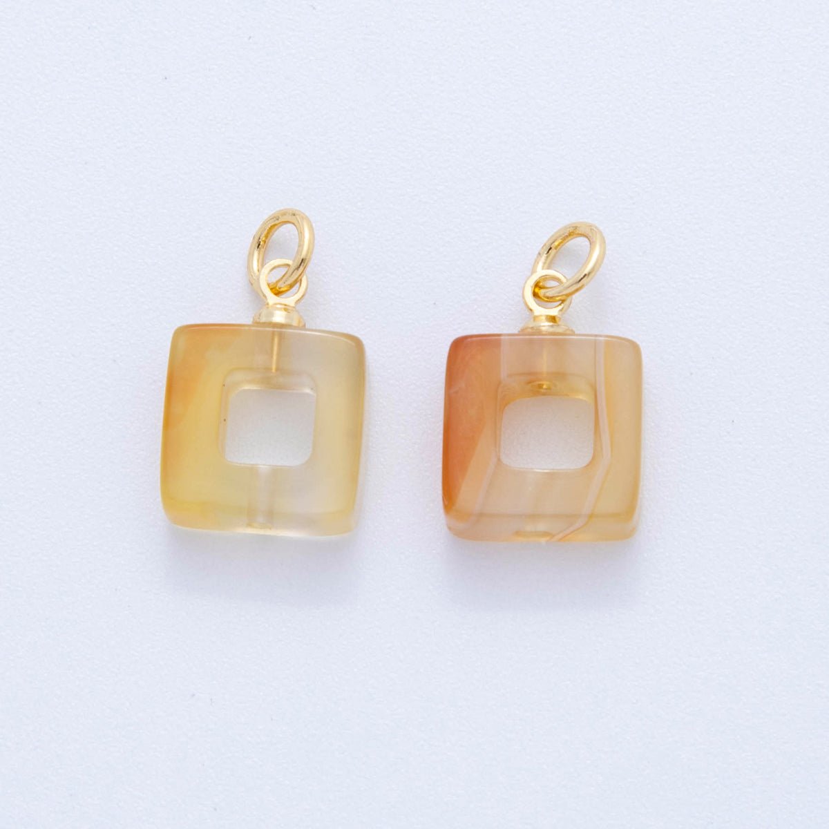 18K Gold Filled Orange Citrine Open Square Gemstone Charm | AG295