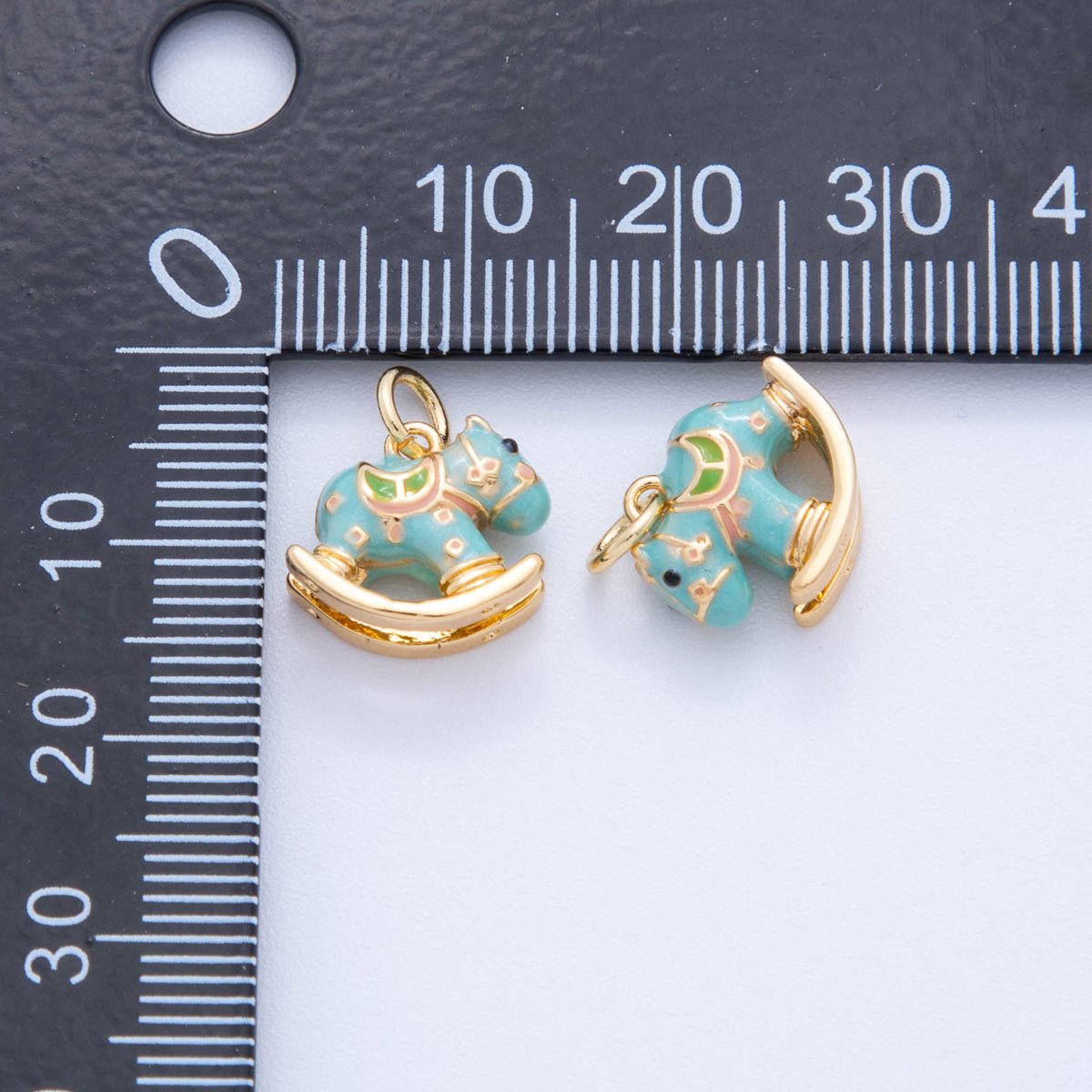 18K Gold Filled Pink, Blue Multicolor Rocking Pony Horse 3D Multidimensional Charm | AF386 AF387