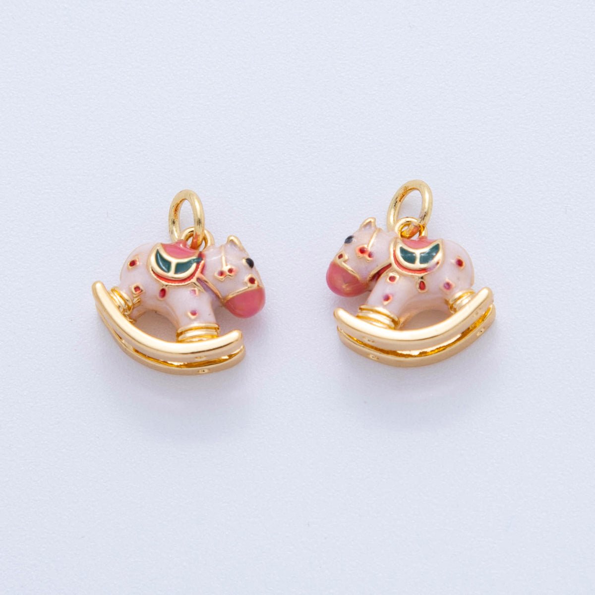 18K Gold Filled Pink, Blue Multicolor Rocking Pony Horse 3D Multidimensional Charm | AF386 AF387