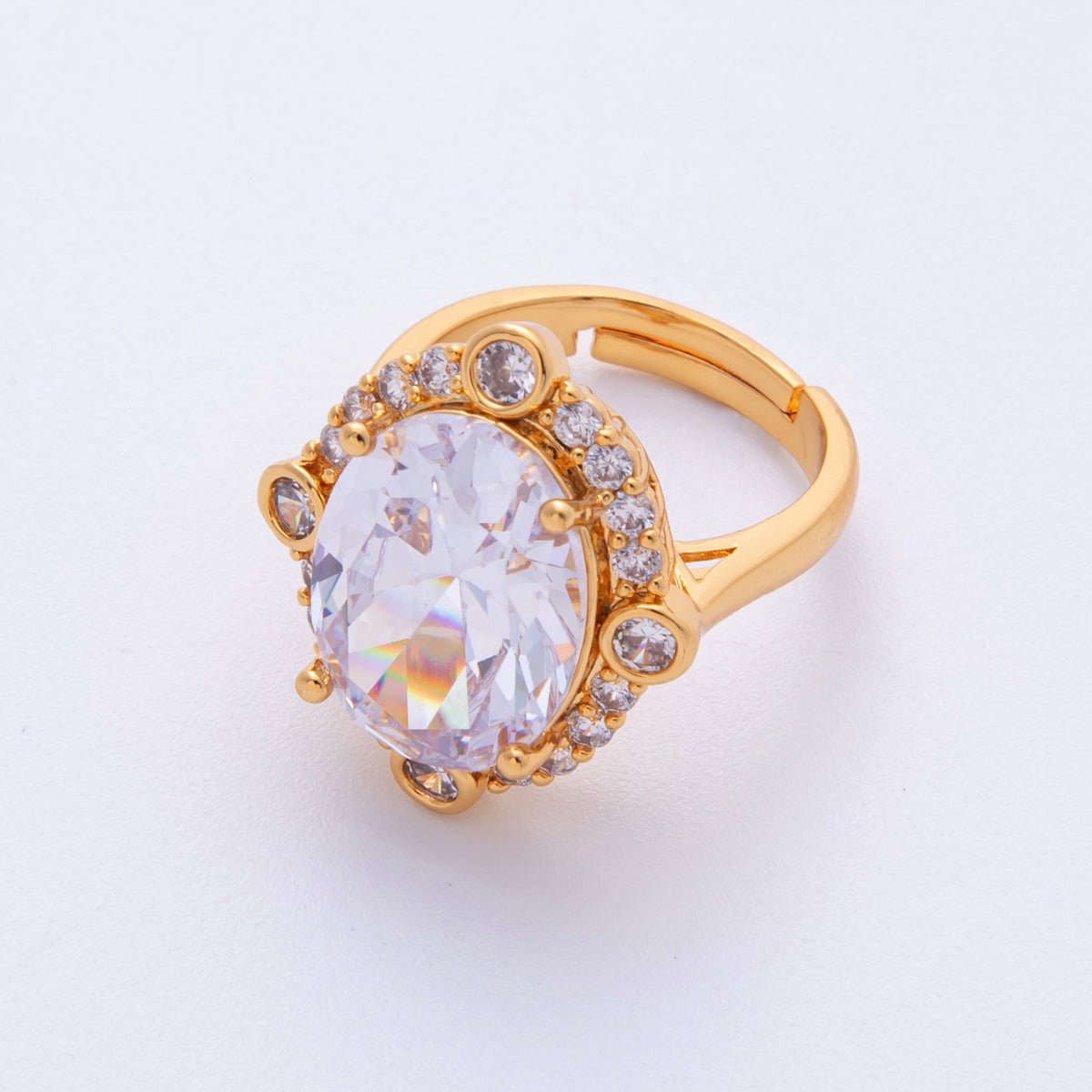 18K Gold Filled Pink, White Micro Paved CZ Oval Geometric Adjustable Ring | O807
