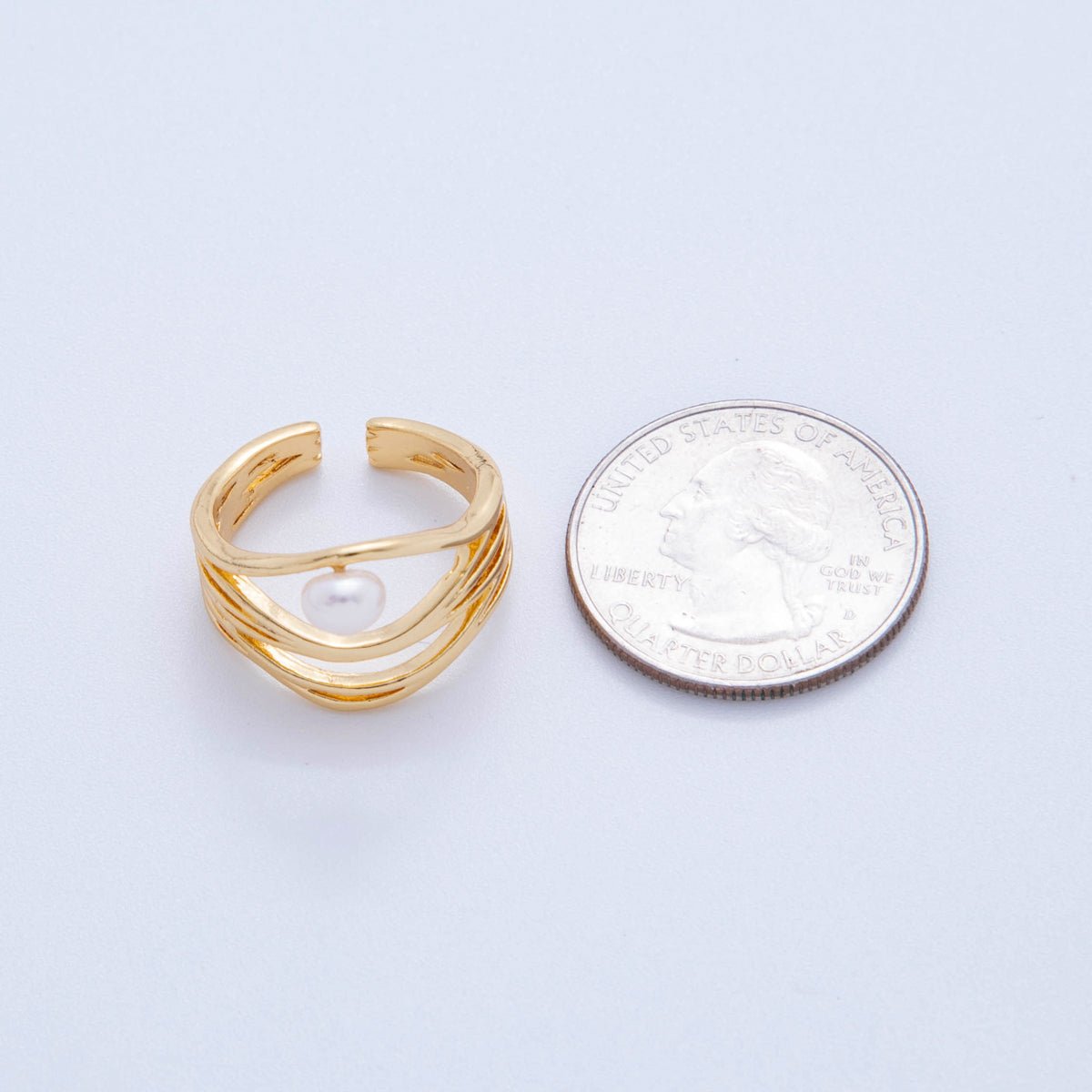 18K Gold Filled Pink, White Shell Pearl Multiple Band Crossed Ring | O2024 O2025