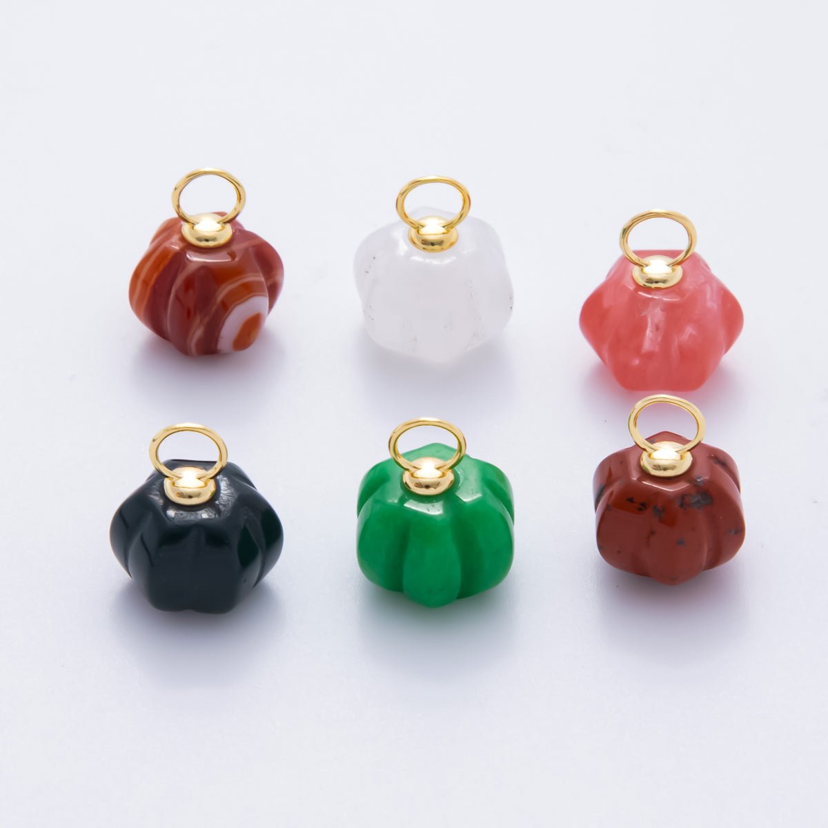 18K Gold Filled Pumpkin Quartz, Ruffle, Carnelian Gemstone Charm | AH-836 - AH-838