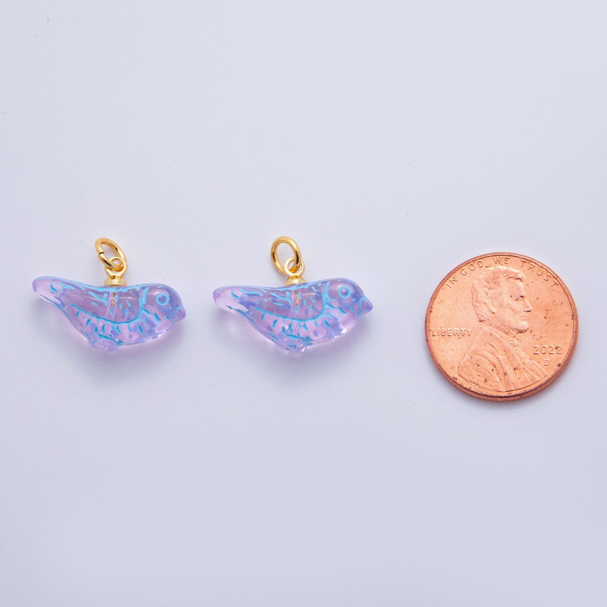 18K Gold Filled Purple Blue-Lined Bird Acrylic Drop Charm | AF704