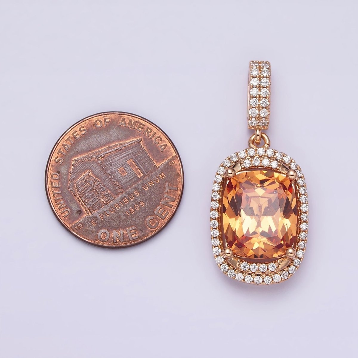 18K Gold Filled Red, Purple, Pink, Peach CZ Micro Paved Lined Pendant | AA515 - AA518