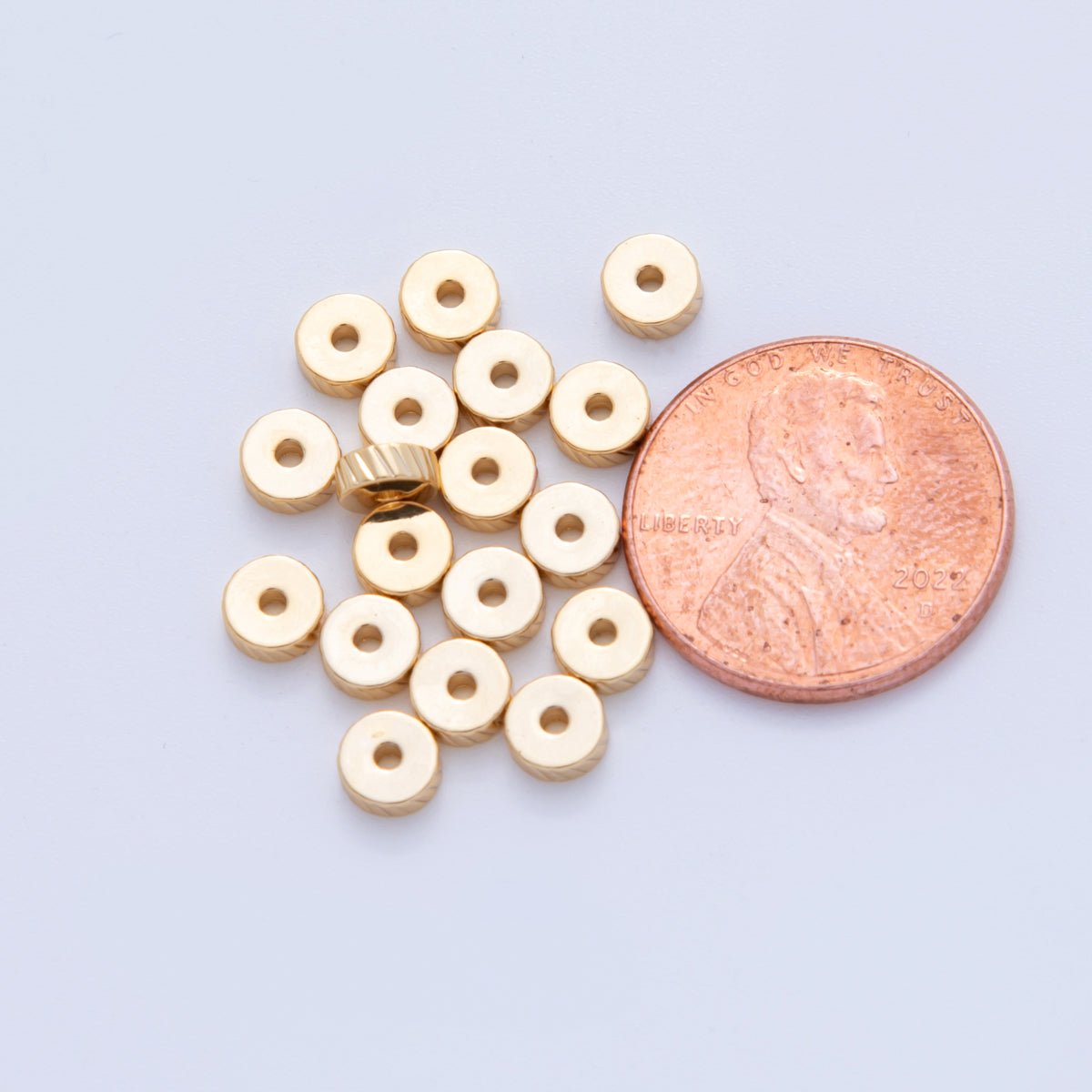 18K Gold Filled Ribbed Lined Thin Rondelle Bead Spacer Set by 10 Pieces | B744