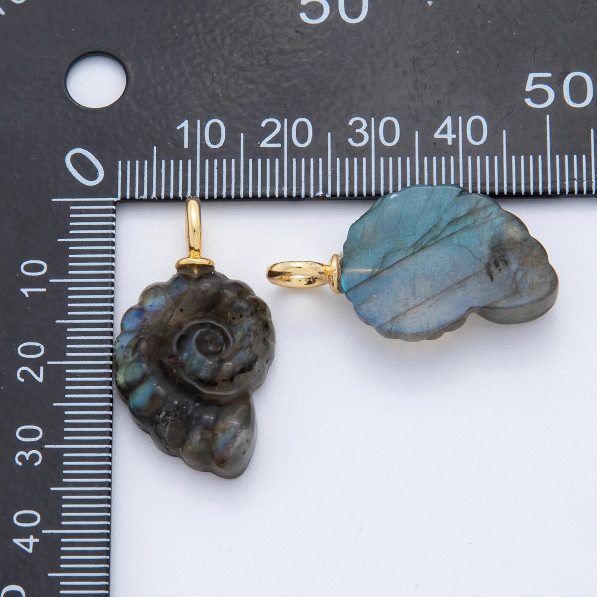 18K Gold Filled Seashell Abalone, Labradorite Gemstone Clam Seashell Drop Charm | AH-839