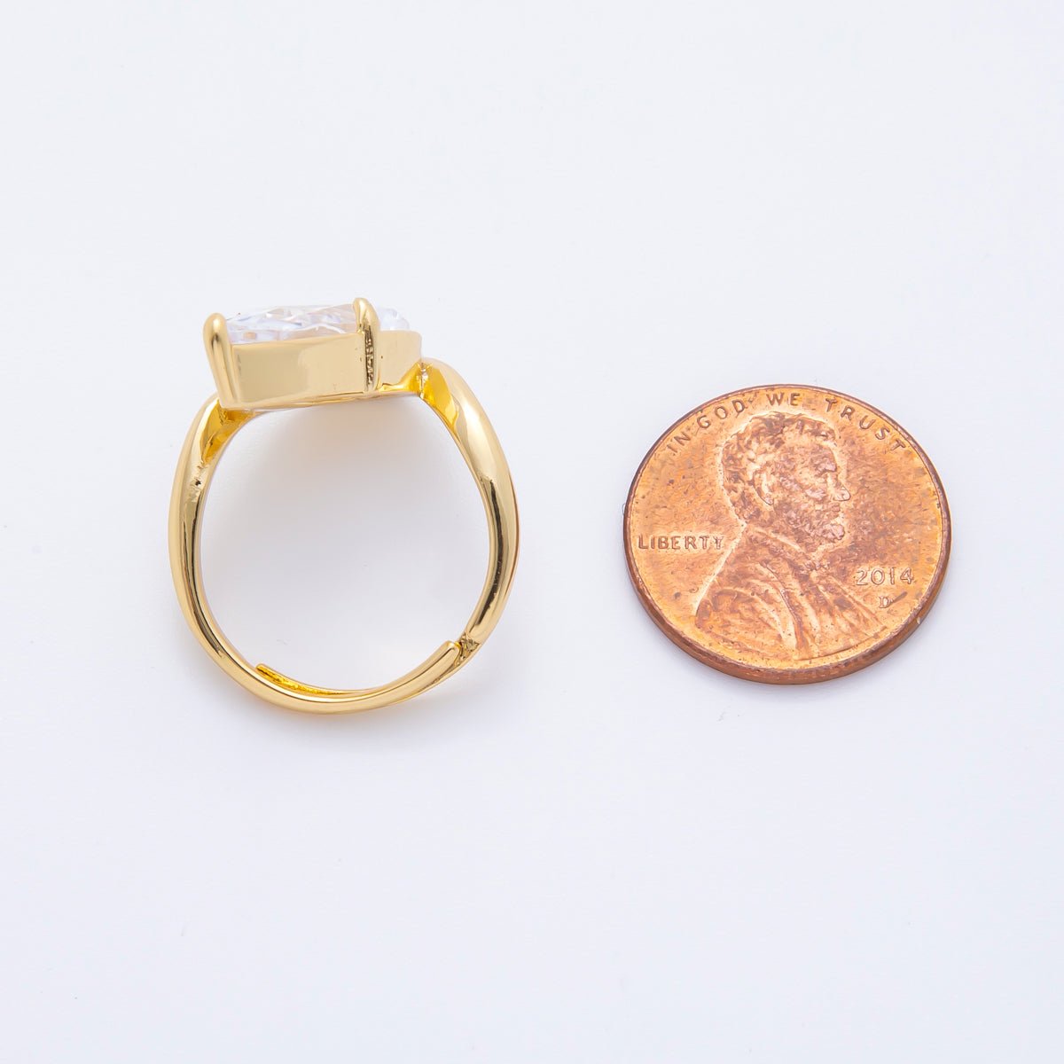 18K Gold Filled Pink, Clear Teardrop CZ Solitaire Curved Adjustable Ring | O2208