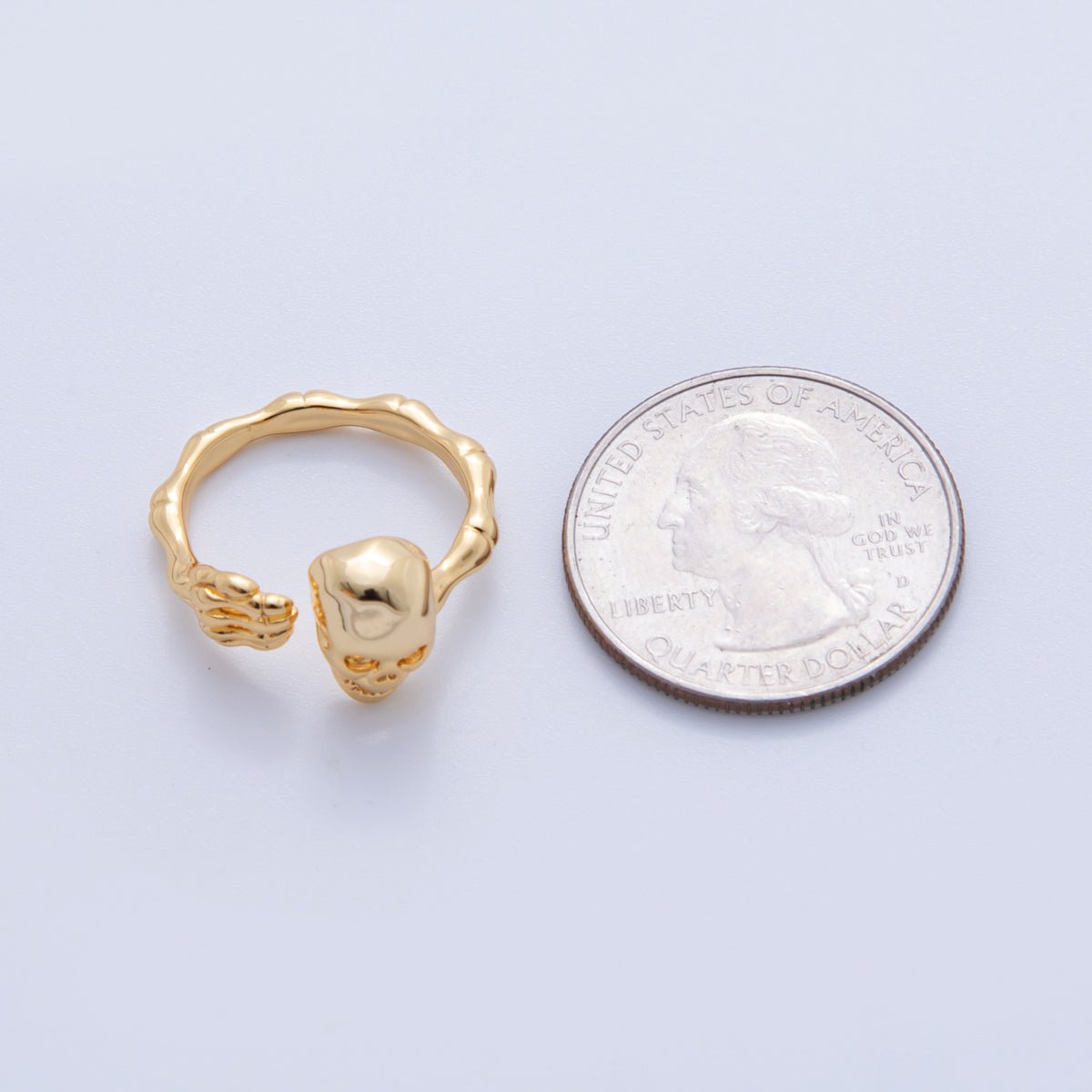 18K Gold Filled Skeleton Skull Head Molten Claw Wrap Ring | O1752