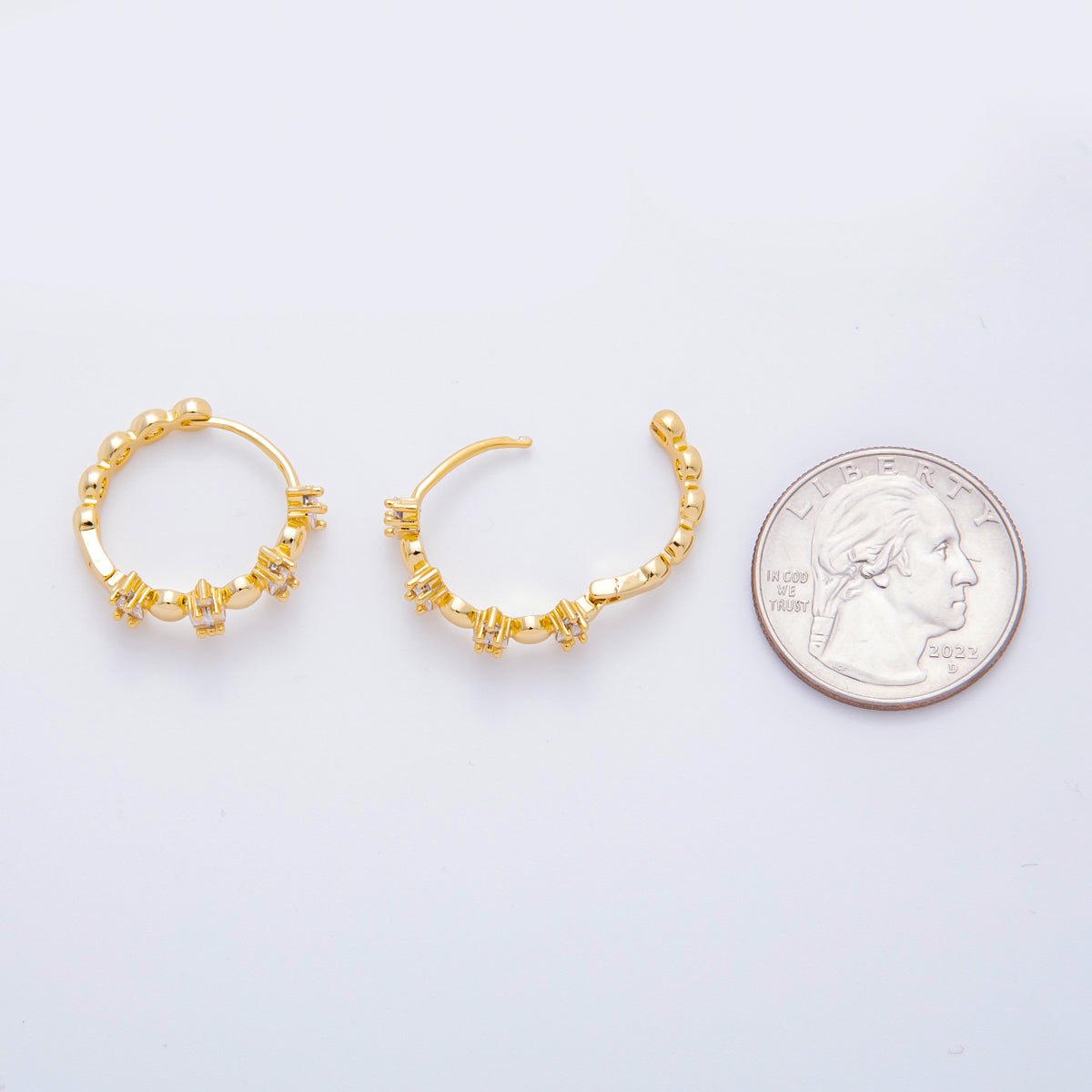 18K Gold Filled Square-Cut CZ Half-Crown Lever Back Hoops Earrings | AJ223