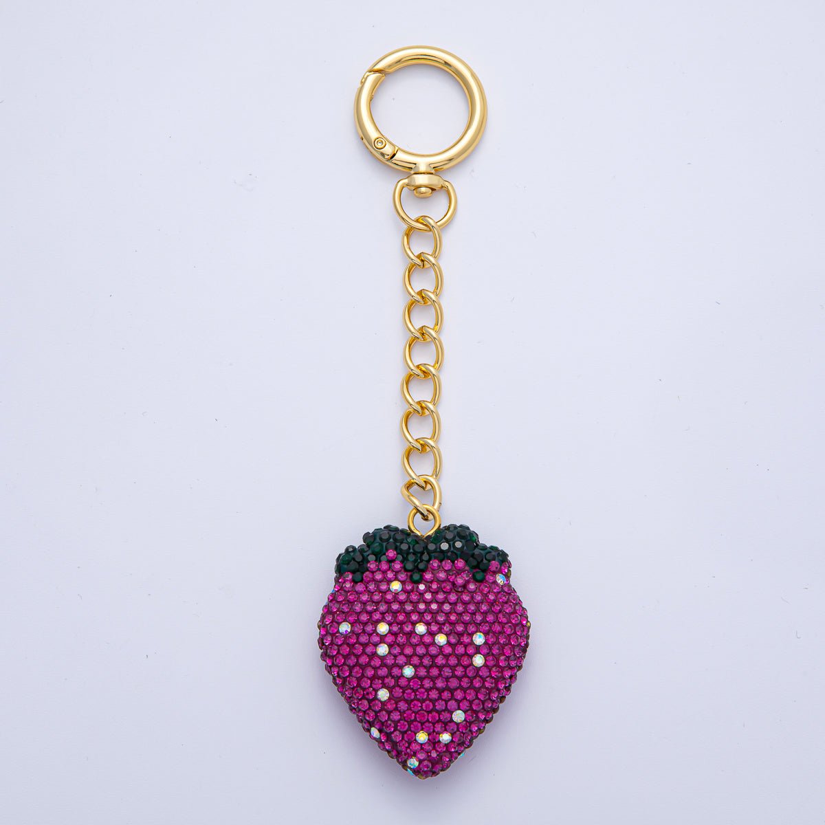 18K Gold Filled Strawberry Bedazzled Bag Charm Keychain Push Gate Accessories | WB-00248 ~ WB-00253