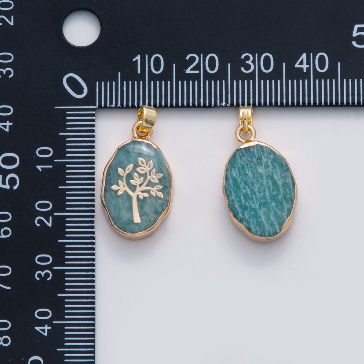 18K Gold Filled Tree Blue Amazonite Oblong Pendant | AH696
