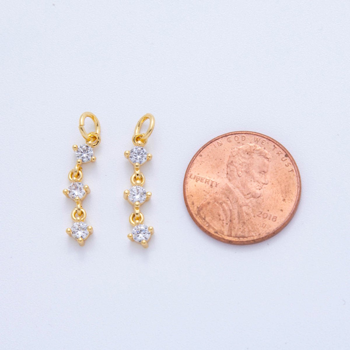 18K Gold Filled Triple Clear CZ Drop Mini Charm | X433