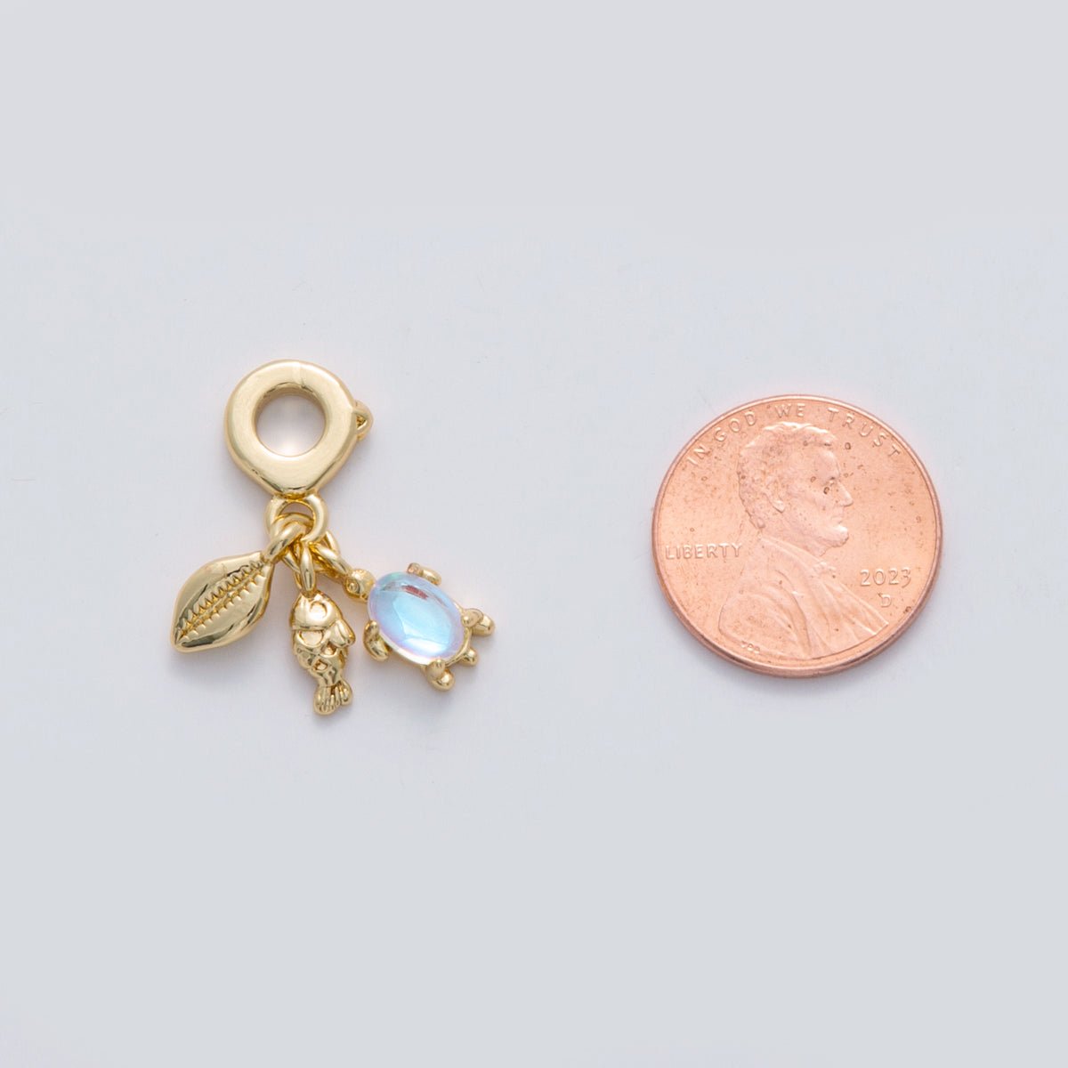 18K Gold Filled Turtle Fish Conch Shell Rhondelle Drop Pendant | C101