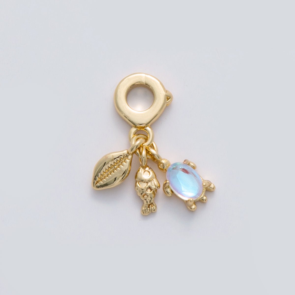 18K Gold Filled Turtle Fish Conch Shell Rhondelle Drop Pendant | C101