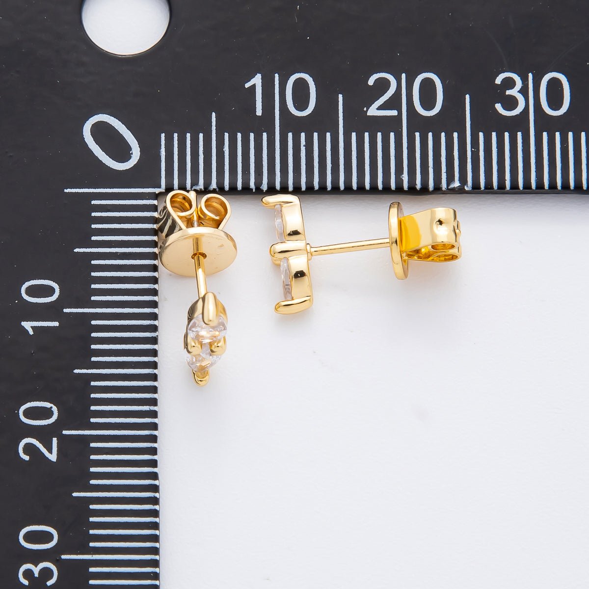 18K Gold Filled Clear CZ Twin Teardrop Linear Studs Earrings | AJ203