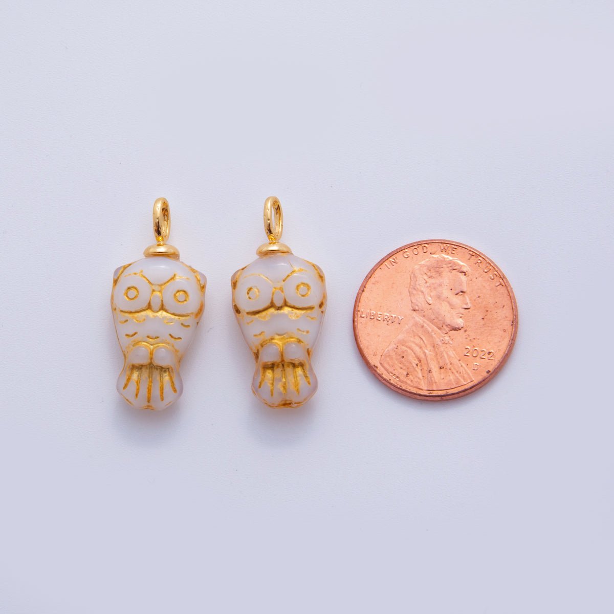 18K Gold Filled White Gold-Lined Owl Bird Acrylic Drop Charm | AF703
