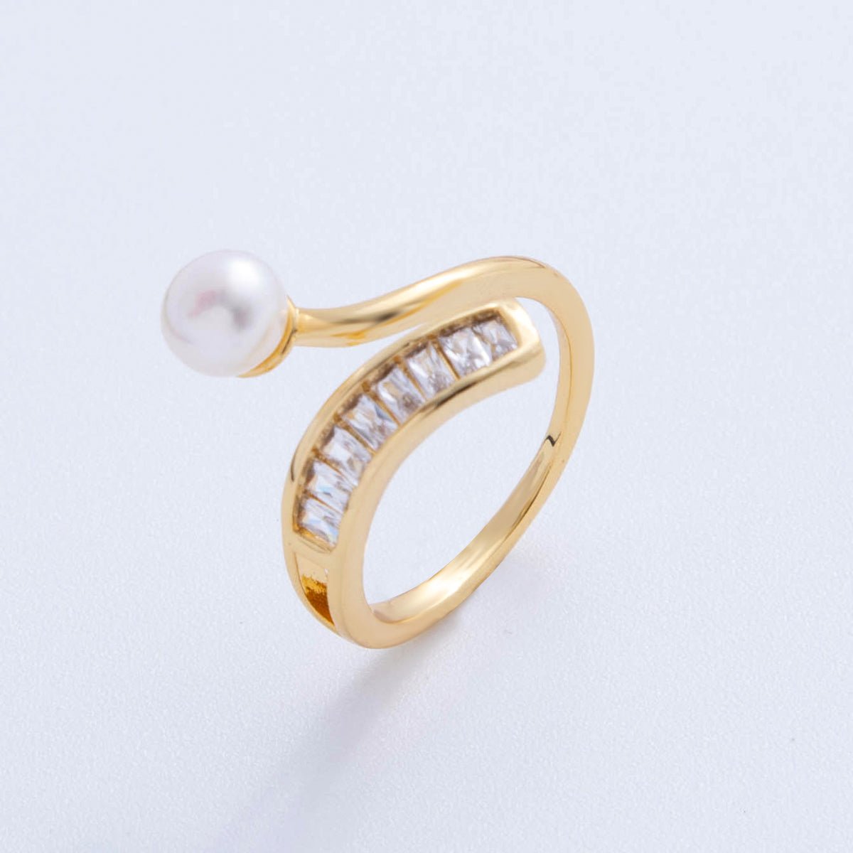 18K Gold Filled White, Pink Shell Pearl Baguette Curved Band Ring | O2027 O2028