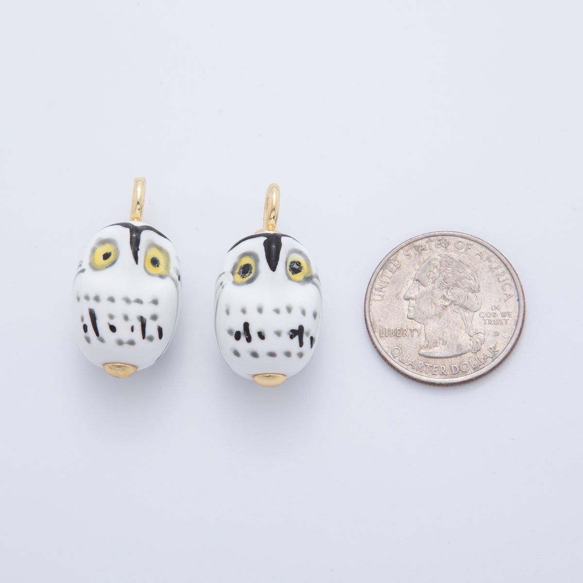 18K Gold Filled White, Red, Yellow, Green Owl Bird Animal Ceramic Drop Pendant | AF696 AF697